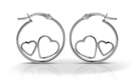 Sterling Silver Classic Hoop With Heart Design Earrings By Paolo Fortelini