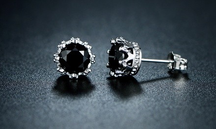 Genuine Black Onyx Crown Stud Earrings By GEMBASSY