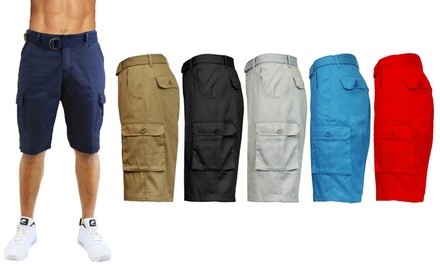 Galaxy by Harvic Men's Flat-Front Slim-Fit Belted Cargo Shorts (Sizes 30-42)