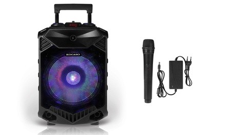 Kocaso Portable Bluetooth Party Speaker with Color-Changing LED Lights and Wireless Karaoke Microphone