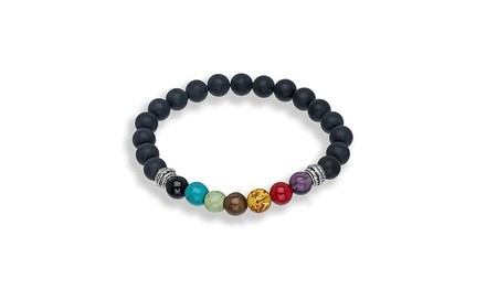 7 Genuine Chakra Healing Natural Stone and Obsidian Bead Bracelet