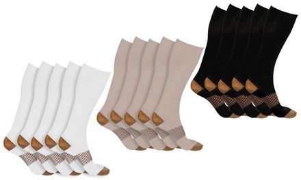 Unisex Copper-Infused High-Energy Compression Socks (5 Pairs)