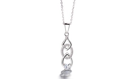 Sterling Silver and 18K Rose Gold Swarovski Crystal Link Pendant Necklace 