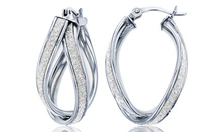 2-Row Overlapped Hoop Earrings in Sterling Silver by Decadence