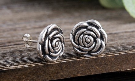 Nina & Grace Sterling Silver Rose Stud Earrings