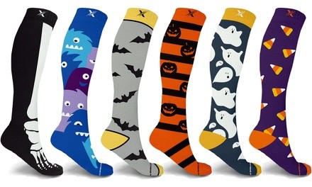 XTF Halloween Fun Knee High Compression Socks (3 or 6 Pairs)