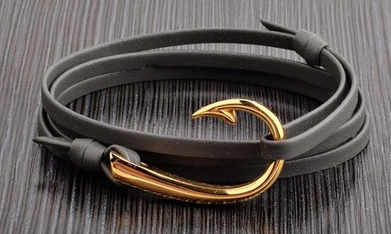 Men's Leather Wrap Hook Bracelet by Crucible