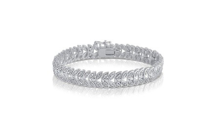 14K White Gold Plated Diamond Accent Leaf Bracelet - KB17826CWSC