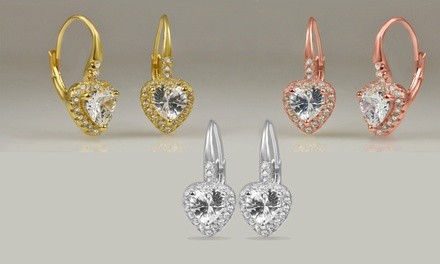 3.00 CTTW Heart Cut Halo Leverback Earrings Made with Swarovski Crystal by Mina Bloom