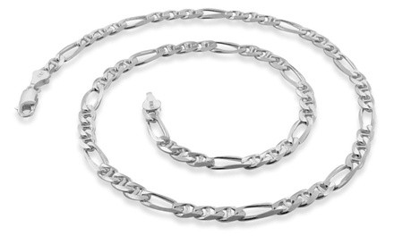 Men's Italian Made Sterling Silver 4MM Figaro Chain Necklace