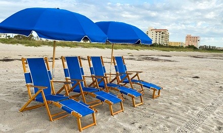 Up to 51% Off on Resort Style Beach Chairs and Umbrellas at COCOA BEACH SURF SCHOOL