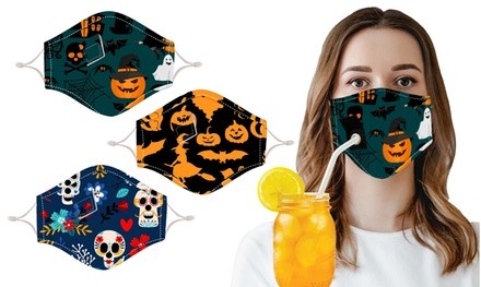 Halloween Special Reusable Face Mask With Drinking Straw Hole (3-Pack)