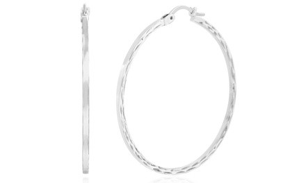 Nina & Grace Polished 40mm Textured Hoop Earrings in Sterling Silver