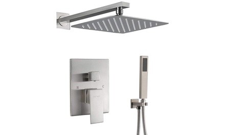 Shower Faucet System Set Brushed Nickel 8 inch Rainfall With Concealed Box Valve