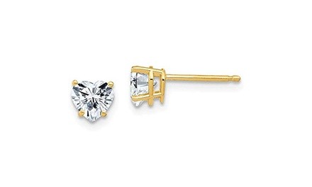 14k Yellow Gold 1 Carat Heart Shape Moissanite Stud Earrings