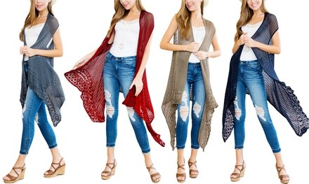 Women's One Size High Low Crochet Vest Cardigan