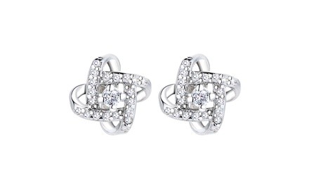 Sterling Silver Love Knot Stud Earrings With Swarovski Crystals