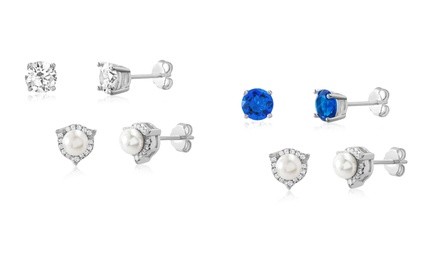 Small Wonders Children's Cubic Zirconia & Freshwater Pearl Earring Set In Silver