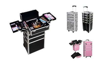 4-in-1 Aluminum Rolling Makeup Train Case Cosmetic Box Organizer