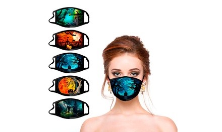 Mixed Color Printing Halloween Anti-spitting Protective Mask 5PC