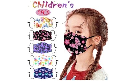 Children's Cute 5PCS Butterfly Print Mask, Washable and Breathable