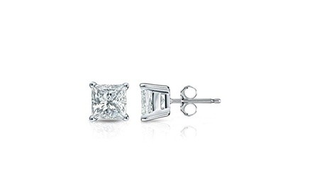 14k White Gold Princess Cubic Zirconia Stud Earrings