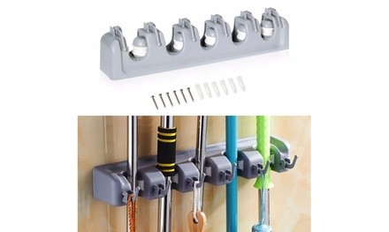 Broom Holder and Garden Tool Garage Organizer 5 Slots 6 Hooks for Rake Mop Wall