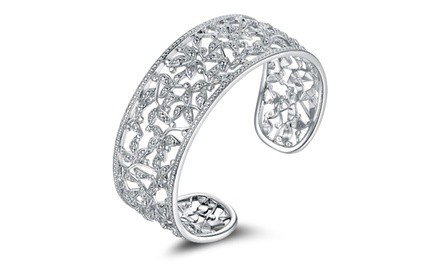 Genuine Diamond Accent Filigree Leaf Cuff Bracelet