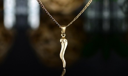 18k Yellow Gold-filled Italian Cornicello Horn Chili Pepper With Mariner Chain