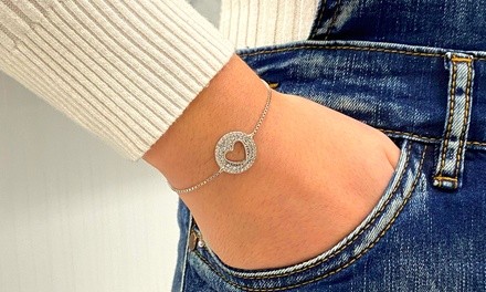 Crystal Heart Adjustable Bolo Bracelet Made with Swarovski Elements