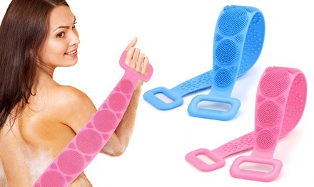 Double-Sided Exfoliating Silicone Scrubber and Long Back Massager For Shower 