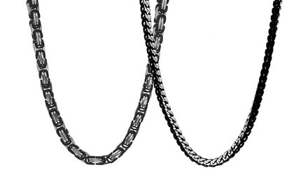 Men's Black Rhodium Plated 2 Tone Franco Or Byzantine Chain Necklace