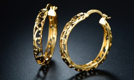 18K Gold Plated Filigree Vines Hoop Earrings By Sevil