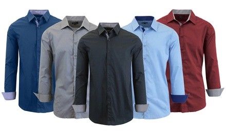 2-Pack Men's Long-Sleeve Solid Slim-Fit Casual Dress Shirts (S-5XL)