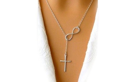 Italian Sterling Silver Infinity Cross Lariat Necklace(Gold,Sliver)