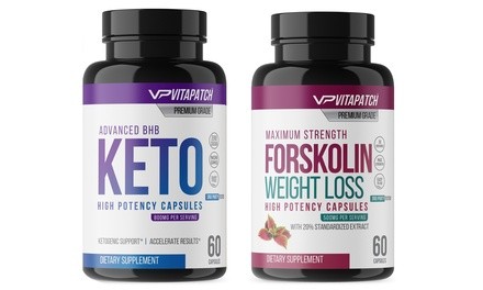 VitaPatch BHB Keto Diet Pills & Pure Forskolin Extract Dietary Supplement (60-Count; 2-Pack)
