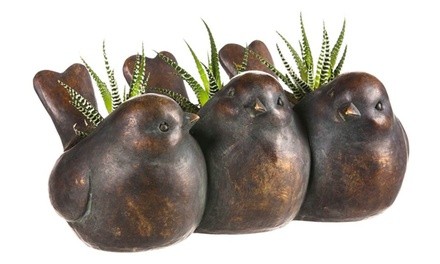 Trio of Birds Metallic Planter