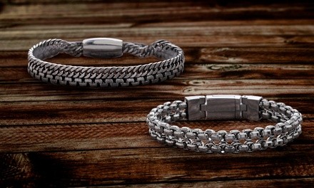 Simply Steel Men's Double Strand Curb Chain Link Bracelet in Stainless Steel