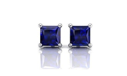 14k Genuine White Gold Princess Blue Sapphire  4 Carat Stud Earrings vs1