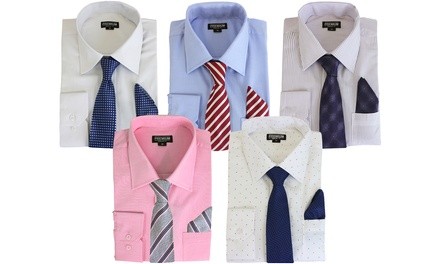 Men's Solid and Printed Dress Shirt with Assorted Matching Tie and Pocket Square (S-2XL)