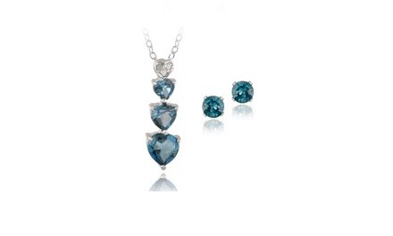 2.25 cttw London Blue Topaz & Diamond Heart Necklace & Earrings Set