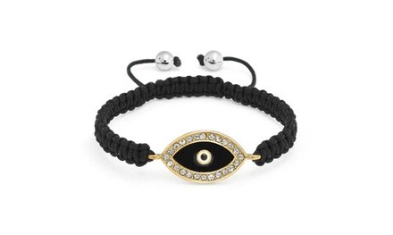 Bling Jewelry Gold Plated Evil Eye Crystal Black Bracelet