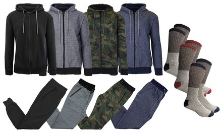 Men's Slim-Fit Hoodie Tech-Fleece Jogger Set with 3-Pack Thermal Socks (S-2XL)