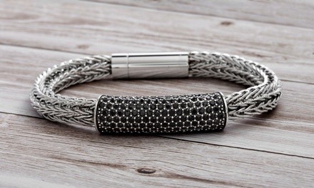 Simply Steel Men's Foxtail Bracelet with Crystal Bar (Multiple Options Available)
