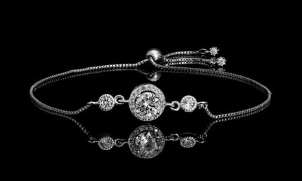 Lesa Michele Adjustable Crystal Halo Bracelet in Sterling Silver Made with Swarovski Elements