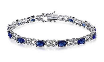 Genuine Sapphire and Diamond Accent Tennis Bracelet by Valencia Gems