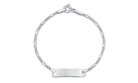 925 Sterling Silver Figaro Baby Childrens ID Tag Bracelet