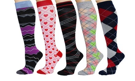 REXX Women's Patterned Knee-High Compression Socks (5-Pack)