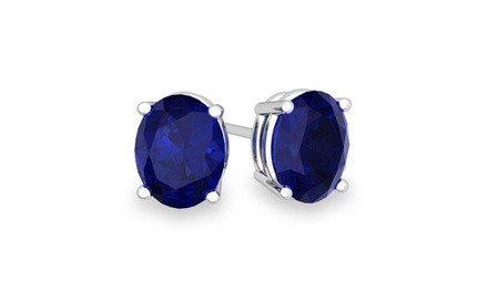 Sterling Silver 2 CTTW Oval Cut Sapphire Studs (1- or 2-Pack)