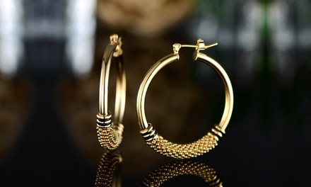 18k Gold Overlay Egyptian hoop earrings 